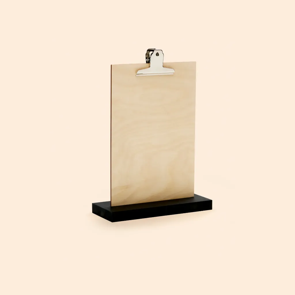 Porte-menu bois clip inox base noire (Standard (16,8×24,5 cm)).webp
