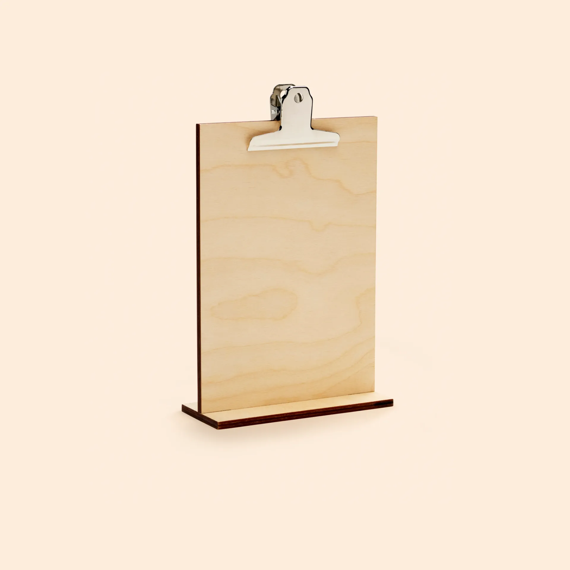 Porte-menu bois clip inox base fine